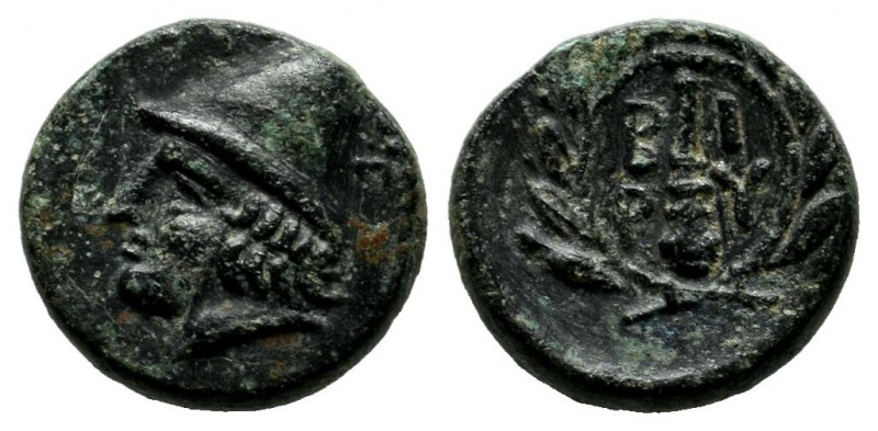 Troas, Birytis. Circa 300 BC. AE (11mm, 1.35g). Head of Kabeiros left wearing pi...