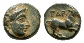 Troas, Gargara. Circa 400-284 BC. AE (8mm, 0.53g). Laureate head of Apollo(?) right. / ΓAP. Horse galloping right. SNG München 191; SNG Copenhagen 326...