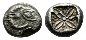 Troas, Kebren. 5th century BC. AR Obol (7mm, 0.89g). Head of ram right / Stellate pattern. Unpublished in the standard references.