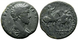 Aeolis, Kyme. Commodus, 177-192 AD. AE (29mm, 14.14g). Kor. Lollianos (strategos). ΑVΤο Κ Μ ΑVΡ ΚοΜοΔοϹ, laureate-headed bust of Commodus (short beard...