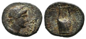 Asia Minor. Uncertain mint. 1st century (?) AD. AE (13mm, 1.81g). ΘЄAN, Draped and diademed bust of Roma right / Lyre; unclear legend. Seemingly unpub...