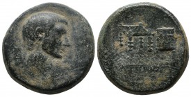 Asia Minor. Uncertain mint. Gaius Sosius(?). Quaestor, c.39 BC. AE (25mm, 19.63g). Bare head right / Fiscus, sella, quaestoria and hasta; Q below. RPC...