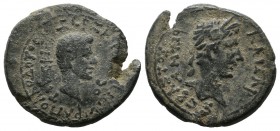 Caria, Antiochia ad Maeandrum. Augustus, with Tiberius as Caesar. 27 BC-AD 14. AE (20mm, 4.23g). Xerxes, Eugenetor, and Apollodotos, magistrates. Stru...