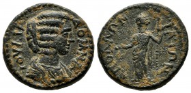 Caria, Apollonia Salbake. Julia Domna, wife of Septimius Severus, died 217 AD. struck ca 195-196 AD. AE (20mm, 8.18g). IOVΛIA - ΔOMNA, draped bust rig...
