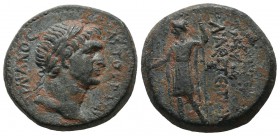 Cilicia, Laertes. Trajan, AD.98-117. AE (22mm, 10.06g). ΑΥΤΟΚΡΑΤωΡ ΤΡΑΙΑΝΟС. Laureate head right. / ΛΑЄΡΤЄΙΤωΝ. Apollo Sidetes standing left, holding ...