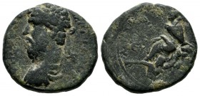 Commagene, Samosata. Lucius Verus, AD.161-169. AE (25mm, 7.83g). Laureate, draped, and cuirassed bust left, seen from behind / Tyche seated left on ro...
