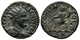 Lycaonia, Eikonion. Gallienus (253-268). AE (20mm, 6.22g). IMP C P LIC GALLIENVC P F A. Radiate, draped and cuirassed bust right / ICOHIENSI COLO / S ...