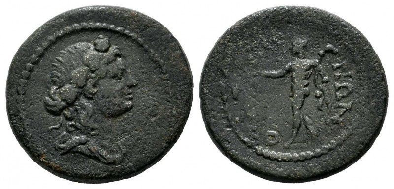 Lydia, Thyateira. 2nd century AD. AE (18mm, 3.49g). Wreathed head of Dionysos ri...