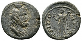 Lydia, Tripolis. ca.2nd-3rd century AD. AE (20mm, 4.91g). Bearded and draped bust of Serapis right, wearing modius / TΡIΠOΛEITΩN, Isis facing, head le...