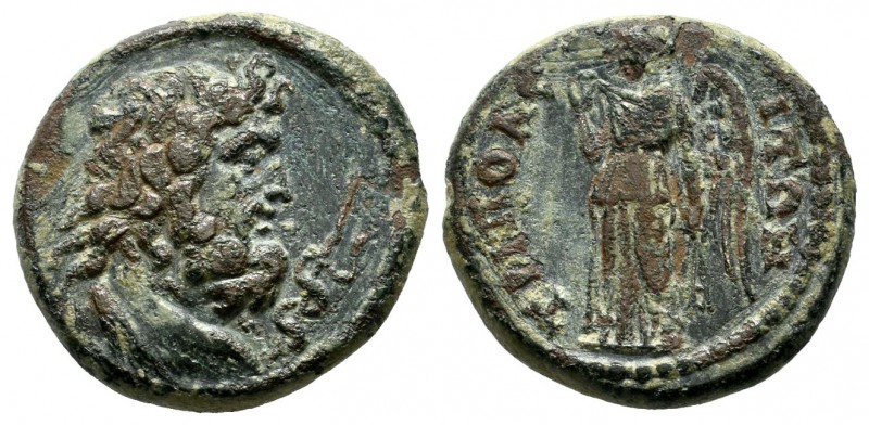 Lydia, Tripolis. Circa 3rd century AD. AE (18mm, 4.20g). Draped bust of Asklepio...