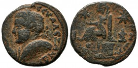 Mesopotamia, Edessa. Severus Alexander, 222-235 AD. AE (25mm, 10.00g). Laureate and draped bust left, holding large round shield / Tyche seated left, ...