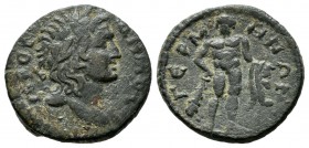 Mysia, Germe. Pseudo-autonomous. Time of Septimius Severus (193-211). AE (17mm, 2.88g). ΙЄΡΟC ΔΗΜΟC. Laureate head of Demos right / ΓЄΡΜΗΝΩΝ. Herakles...