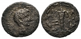 Mysia, Kyzikos. Augustus, 27 BC-14 AD. AE (15mm, 3.40g). Bare male head right. / K-Y/Z-I, torch, all within laurel wreath. RPC I 2244; SNG France 621;...