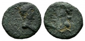 Mysia, Kyzikos. Britannicus, with Octavia and Antonia, 41-55 AD. AE (12mm, 1.33g). NЄOC ΓЄPMANIKOC / K - Y. Bare head of Britannicus right. / AN OKTA....