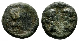 Mysia, Kyzikos. Britannicus, with Octavia and Antonia, 41-55 AD. AE (13mm, 1.98g). NЄOC ΓЄPMANIKOC / K - Y. Bare head of Britannicus right. / AN OKTA....