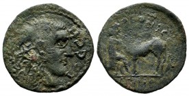 Mysia, Parion. Pseudo-autonomous issue. Time of Valerian-Gallienus, AD 253-268. AE (20mm, 4.53g). Head of the founder Parius right / Asklepios seated ...