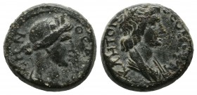 Mysia, Pergamon. AD 40-60. AE (15mm, 3.90g). Draped bust of Senate right / Turreted bust of Roma right. RPC 2373.