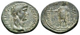 Phrygia, Aezanis . Claudius, AD 41-54. AE (20mm, 3.99g). KΛAYΔION KAICAΡA AIZANITAI, laureate head right / EΠI KΛAYΔIOY IEΡAKOC, Zeus standing left ho...