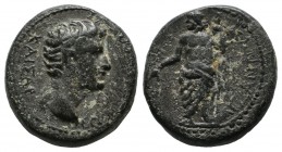 Phrygia, Aezanis. Claudius, AD. 41-54. AE (17mm, 4.58g). Bare head right. / Zeus Lydios standing left, holding eagle or phiale and scepter.