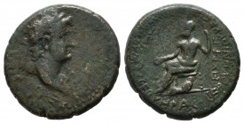 Phrygia, Akmoneia. Nero (AD 54-68). AE (18mm, 3.93g). Lucius Servenius Capito, archon, with his wife Julia Severa. NEPΩNA CEBACTON AKMONEIC. Laureate ...