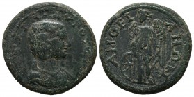 Phrygia, Amorion. Julia Domna, 193-211 AD. AE (25mm, 7.27g). IOYΛIA AVΓOYCTA, draped bust right / AMOPIANΩΝ, Nike with shield and holding jug in left ...