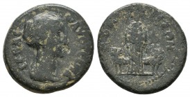 Phrygia, Dokimeion. Faustina Jr., wife of Marcus Aurelius. Augusta, 147-175 AD. AE (18mm, 3.85g). ΦΑVСΤƐΙΝΑ СƐΒΑС, draped bust of Faustina II, right. ...
