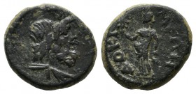 Phrygia, Dokimeion. Pseudo-autonomous. Circa 1st-2nd centuries AD. AE (14mm, 2.06g). Draped bust of Serapis right, wearing calathus / ΔΟΚΙ-ΜΕΩΝ, Isis ...