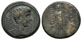 Phrygia, Hierapolis. Augustus, 27 BC-AD 14. AE (19mm, 5.64g). ΣΕΒΑΣΤΟΣ, Bare head right. / Apollo standing right, holding plectrum and cithara....