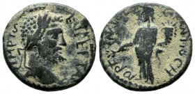 Pisidia, Antiochia. Septimius Severus AD.193-211. AE (21mm, 5.36g). IMP C SEV PERT AVG IIII. Laureate head right. FORTVNA COLONIA ANTIOCH. Tyche stand...