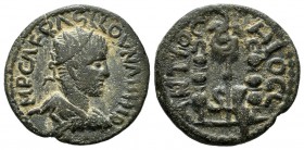 Pisidia, Antiochia. Volusian, AD 251-253. AE (20mm, 4.75g). Radiate, draped and cuirassed bust right / Legionary eagle between two standards. SNG BnF ...