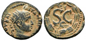 Seleucis and Pieria, Antiocheia ad Orontem. Elagabalus, AD.218-222. AE (18mm, 3.59g). Radiate bust right / S • C, Δ Є above, eagle below; all within l...