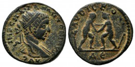Seleucis and Pieria, Laodicea ad Mare. Elagabalus, AD 218-222. AE (19mm, 5.34g). IMP C M AVR ANTONINVS, radiate bust right, with slight drapery / LAVD...