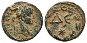Seleucis and Pieria. Antiochia ad Orontem. Elagabalus, AD 218-222. AE (16mm, 6.06g). Laureate head right / Large ΔE and star within laurel-wreath. McA...