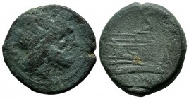 Anonymous, AE Semis (25mm, 11.07g). Rome, after 211 BC. Laureate head of Saturn right; S (mark of value) behind / Prow right; S (mark of value) above;...