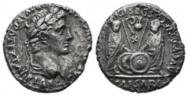 Augustus, 2 BC - AD 12. AR Denarius (17mm, 3.36g). Lugdunum. [CAESAR AVGVSTVS] DIVI F PATER PATRIAE, laureate head right / [AUGUSTI F COS DESIG PRINC ...
