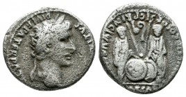 Augustus, 27 BC-AD 14. AR Denarius (16mm, 3.50g). Lugdunum (Lyon) mint. CAESAR AVGVSTVS DIVI F PATER PATRIAE, Laureate head right / AVGVSTI F COS DESI...