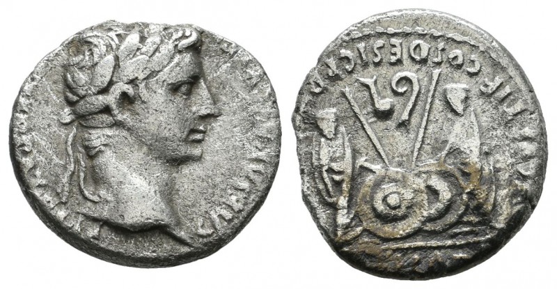 Augustus. (27 BC-AD 14). AR Denarius (17mm, 3.52g). Lugdunum (Lyon) mint. Laurea...