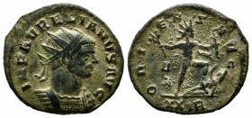 Aurelian, AD.270-275. AE Antoninianus (21mm, 3.33g). Rome. IMP AVRELIANVS AVG, radiate and cuirassed bust right / ORIENS AVG, Sol, radiate, standing r...