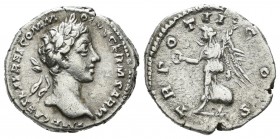 Commodus, AD.166-177. AR Denarius (17mm, 3.27g). Rome. IMP CAES L AVREL COMMODVS GERM SARM. Laureate and draped bust right / TR POT II COS. Victory ad...