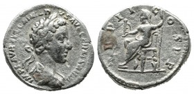 Commodus, AD.177-192. AR Denarius (16mm, 3.28g). Rome mint. Struck 177 AD. IMP L AVREL COMMOD-VS AVG GERM SARM. Laureate, draped and cuirassed bust ri...