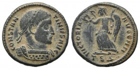 Constantine I. "The Great". AD.306-337. AE (18mm, 2.98g). Thessalonica mint, 4th. officina, struck 319 AD. CONSTANTINVS AVG, Laureate and cuirassed bu...