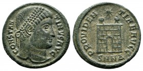 Constantine I. (307/310-337). AE Follis (17mm, 2.59g). Nicomedia, 328-329. Diademed head right / Camp-gate with two turrets; star above; SMN?. RIC VII...
