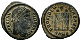Constantine I. AD 307/310-337. AE Follis (19mm, 2.69g). Nicomedia mint, 2nd officina. Struck AD 328-329. Diademed head right / Camp-gate with two turr...