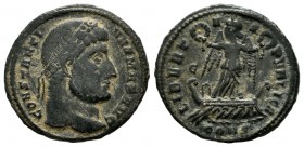 Constantine I. AD 307/310-337. AE Follis (20mm, 2.68g). Constantinople mint, 2nd officina. Struck AD 327. Laureate head right / Victory standing left ...