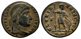Constantine I. AD 307-337. AE Follis (18mm, 2.72g). Constantinople mint. Struck 327/8 AD. CONSTANTI-NVS MAX AVG, diademed head right / GLORIA EXERCITV...