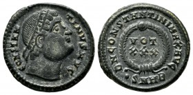 Constantine I. AD 334-335. AE Follis (17mm, 3.17g). Rome. CONSTAN-TINVS AVG, laureate head right / DN CONSTANTINI MAX AVG, wreath containing VOT-dot-X...