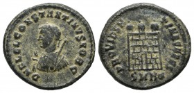 Constantine II. AD. 317-337. AE follis (18mm, 2.87g). Heraclea mint, 5th officina, struck AD. 317. DN FL CL CONSTANTINVS NOB C, laureate and draped bu...
