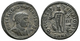 Constantine II. AD.317-320. AE Follis (18mm, 3.13g). Nicomedia mint. DN FL CL CONSTANTINVS NOB C, laureate draped bust right / IOVI CONS-ERVATORI, Jup...