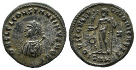 Constantine II. as Caesar, AD.316-337. AE Follis (18mm, 3.35g). Cyzicus, 317-320. Laureate bust left, wearing imperial mantle, holding mappa in right ...