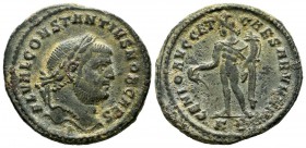 Constantius I Chlorus, 293-306 AD. AE (28mm, 10.39g). Cyzicus mint, 297-9 AD. FL VAL CONSTANTIVS NOB CAES. Laureate cuirassed bust. / GENIO AVGG ET CA...